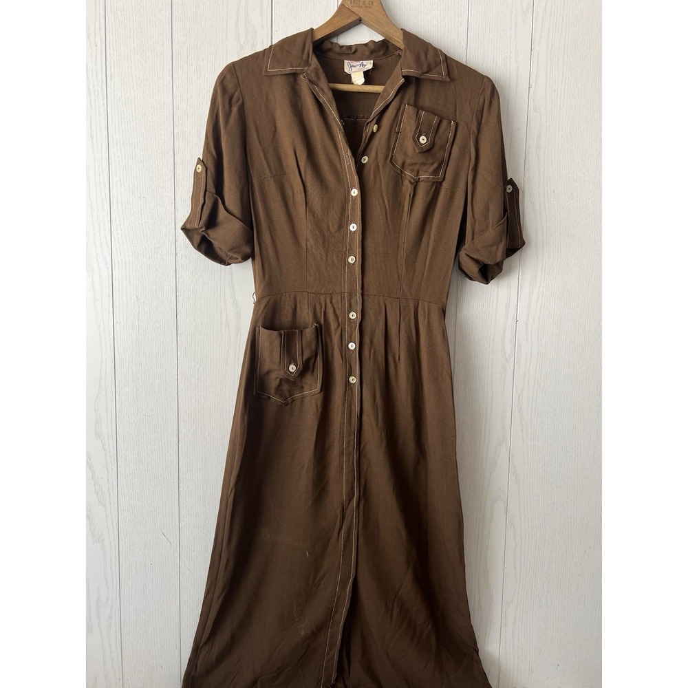 Vintage 60's 70's Utility Dress Another Junior age Fashion Wool? Knit Brown Smal